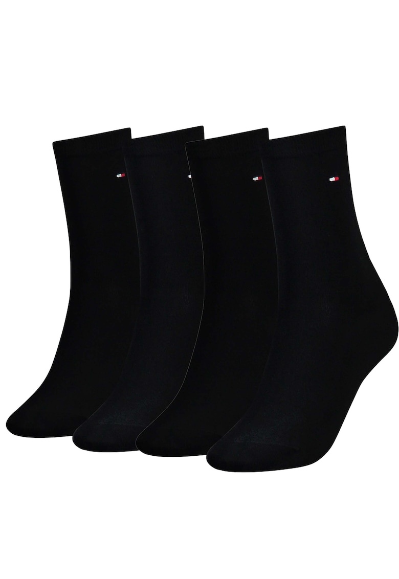 Set de sosete lungi cu logo brodat - 4 perechi - Negru