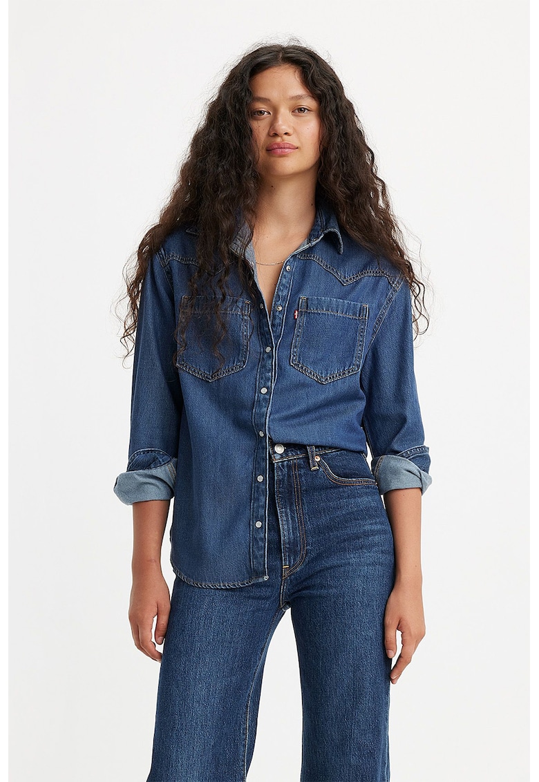 Camasa lejera din denim Teodora - Bleumarin