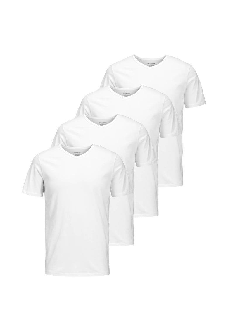 Set de tricouri cu decolteu in V Basic - 4 piese - Alb