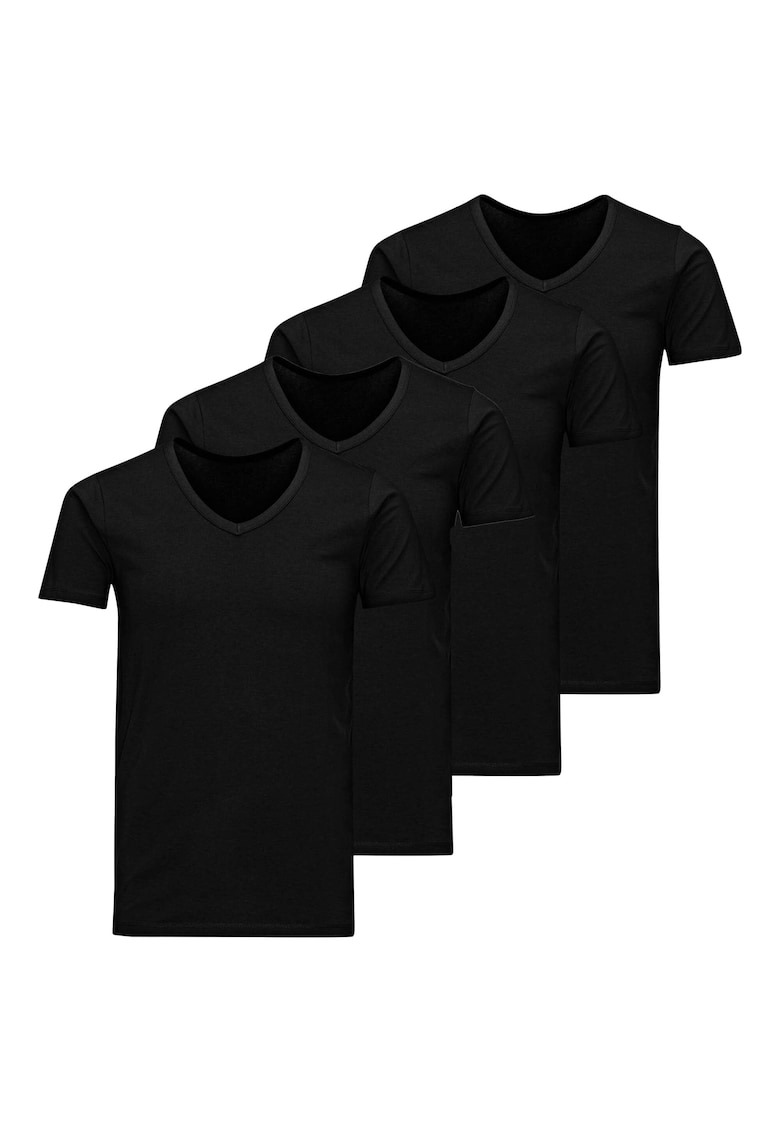 Set de tricouri cu decolteu in V Basic - 4 piese - Negru