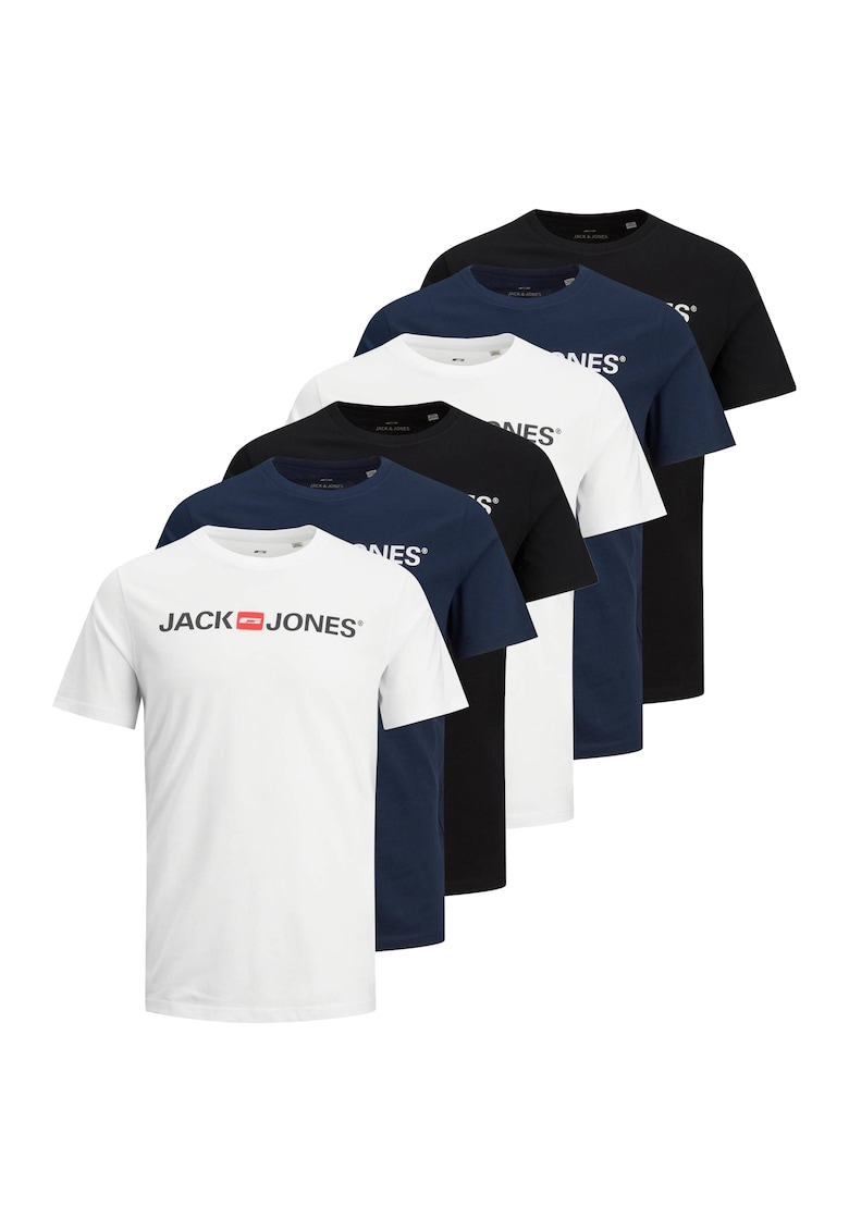 Jack & Jone - Set de tricouri cu decolteu la baza gatului Corp - 6 piese - Alb/Negru/Albastru