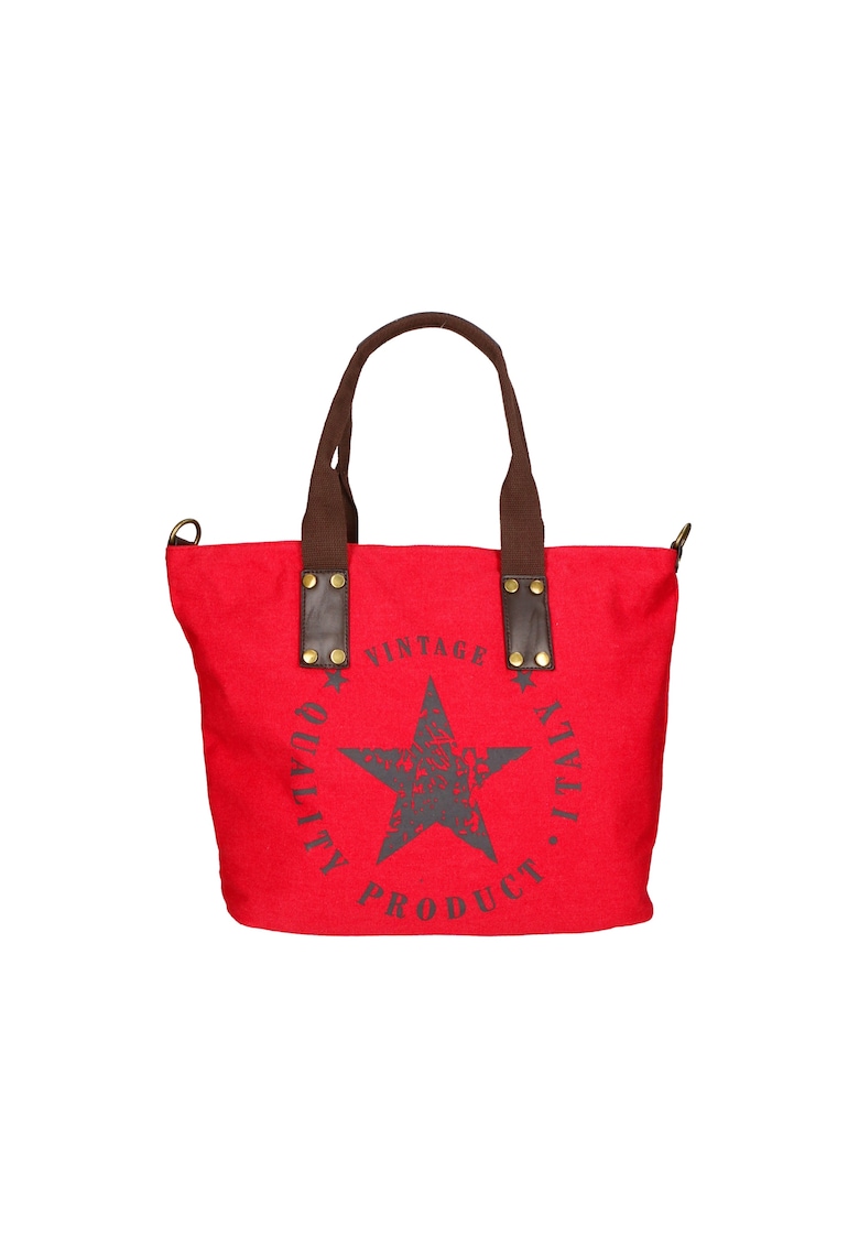 Geanta shopper din material textil cu imprimeu cu stele - Rosu vermillion