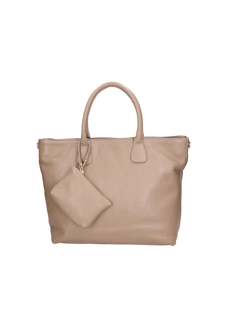 Geanta shopper de piele cu etui mic - Maro taupe