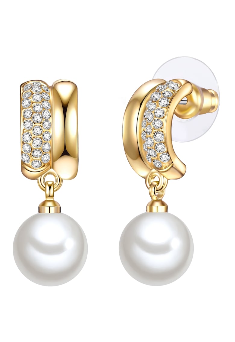 Cercei placati cu aur de 14K si decorati cu cristale si perle - Auriu