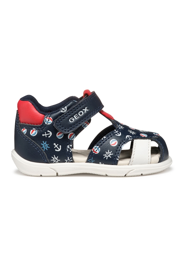Sandale fisherman cu velcro si imprimeu - Rosu/Bleumarin