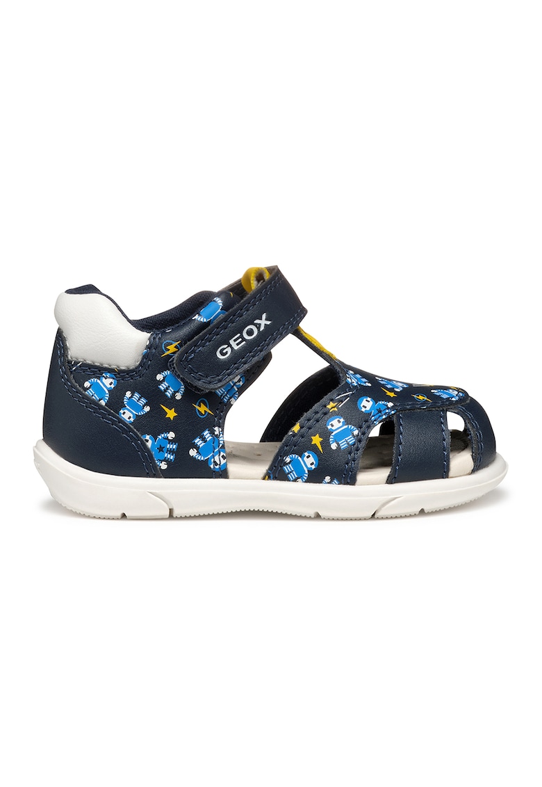 Sandale fisherman cu velcro si imprimeu - Turcoaz/Bleumarin