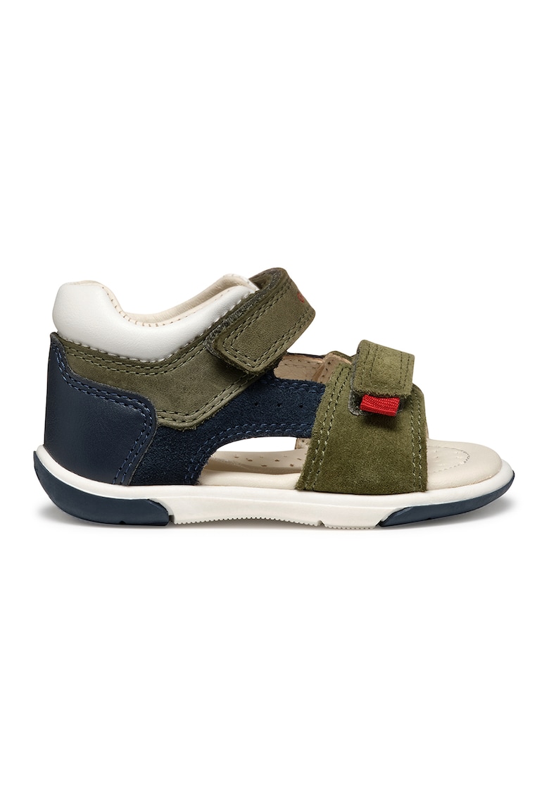 Sandale cu velcro si garnituri de piele intoarsa - Verde inchis/Bleumarin