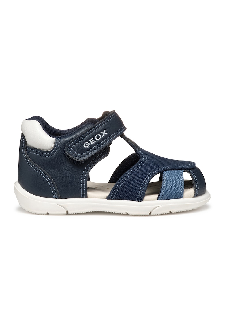 Sandale de piele ecologica si material textil - Alb/Bleumarin
