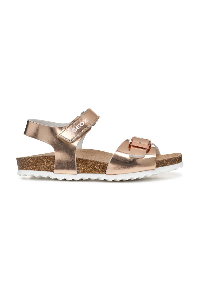 Sandale cu velcro si logo - Auriu rose