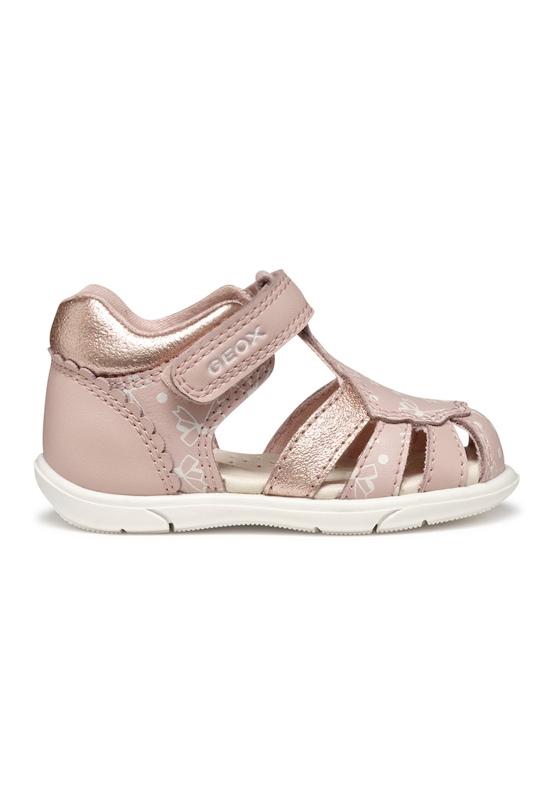 Sandale de piele ecologica cu velcro Butterfly - Roz prafuit