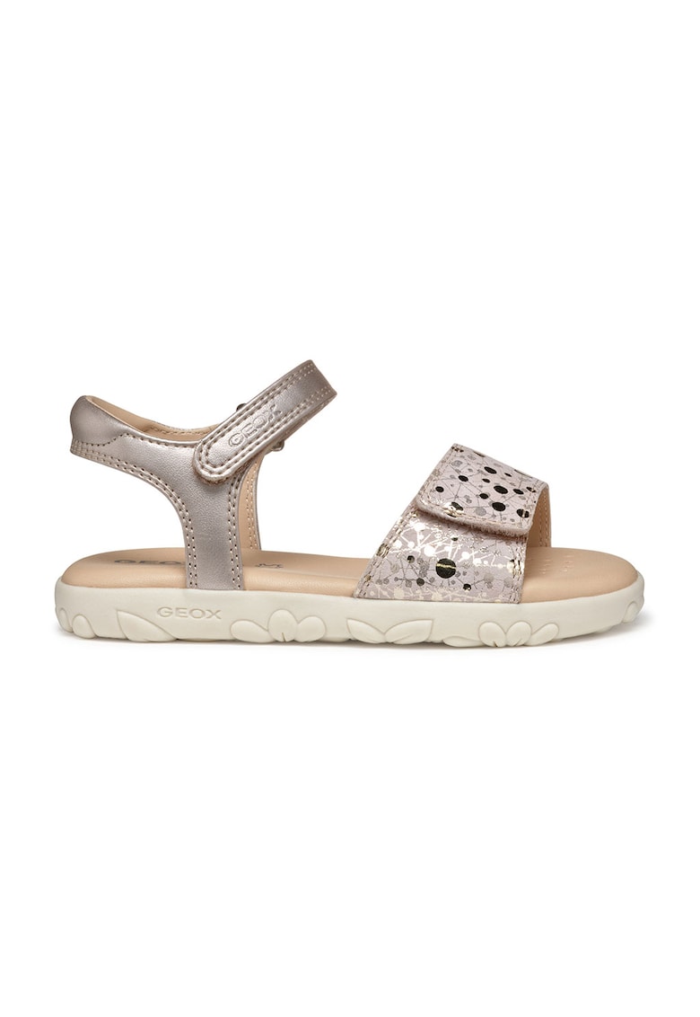 Sandale cu velcro si detalii de piele - Auriu/Auriu rose