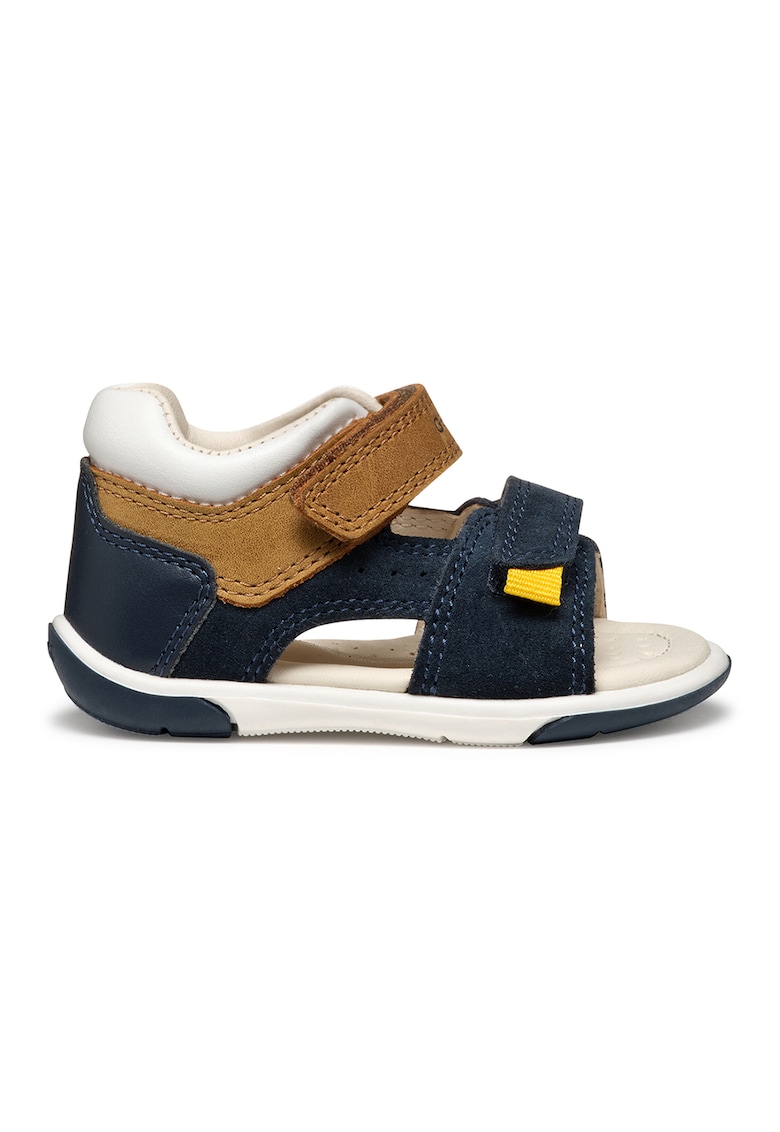 Sandale cu velcro si garnituri de piele intoarsa - Caramel/Bleumarin
