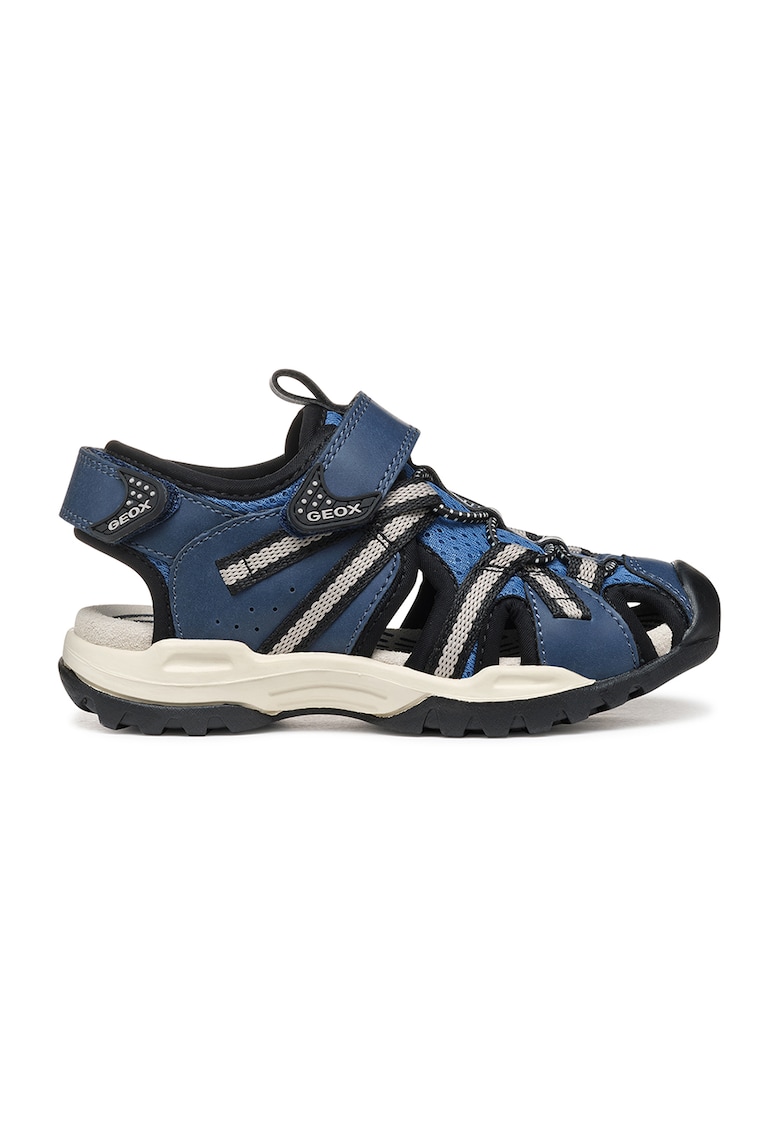 Sandale fisherman de piele ecologica si material textil Borealis - Negru/Gri/Albastru