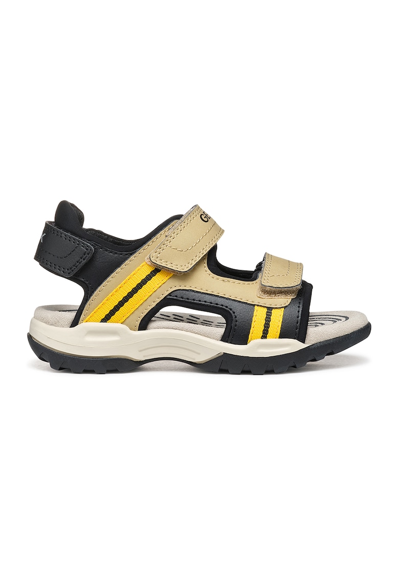Sandale de piele ecologica cu banda velcro - Negru/Bej