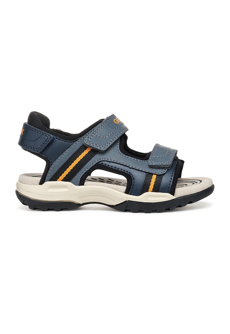 Sandale de piele ecologica cu banda velcro - Negru/Albastru petrol