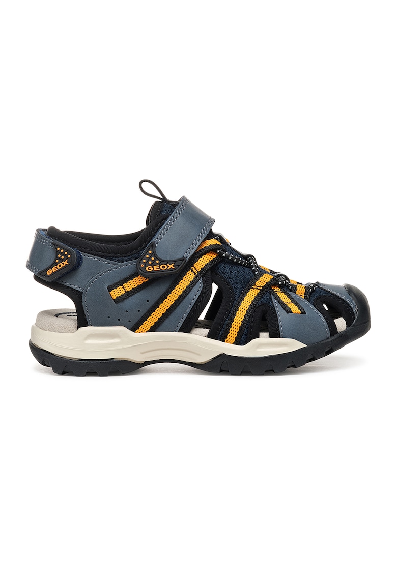 Sandale fisherman de piele ecologica si material textil Borealis - Negru/Albastru petrol