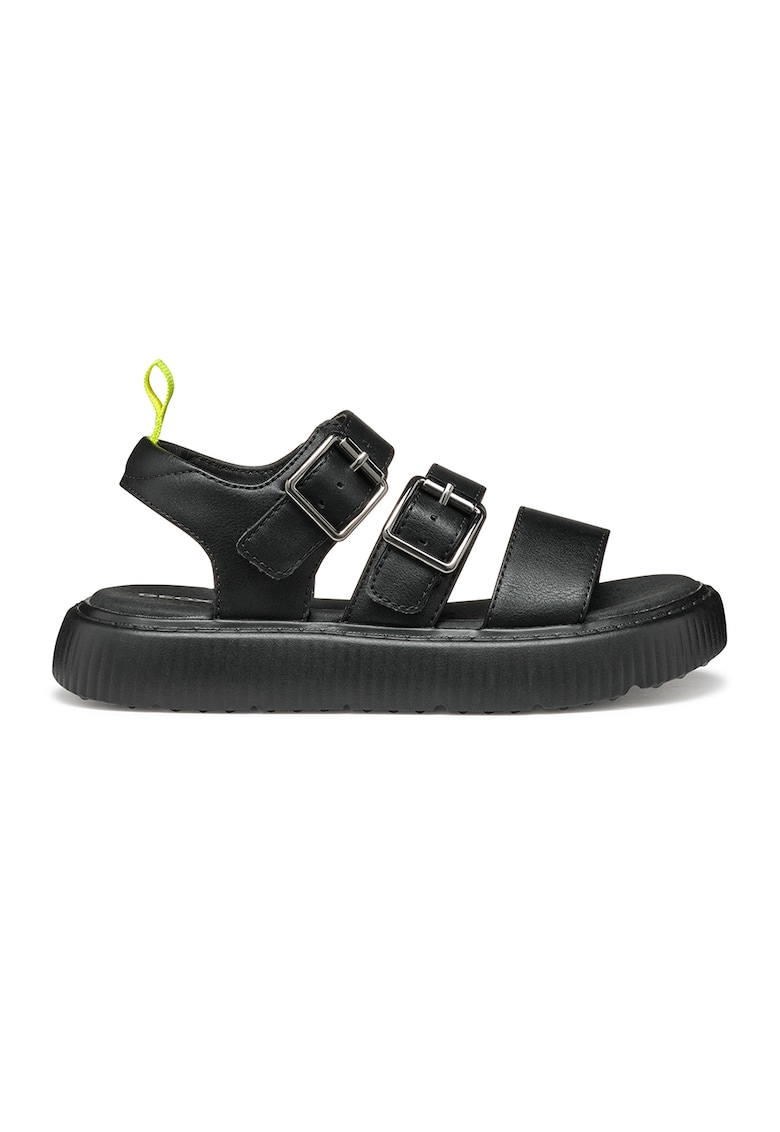 Sandale de piele ecologica cu catarama - Negru