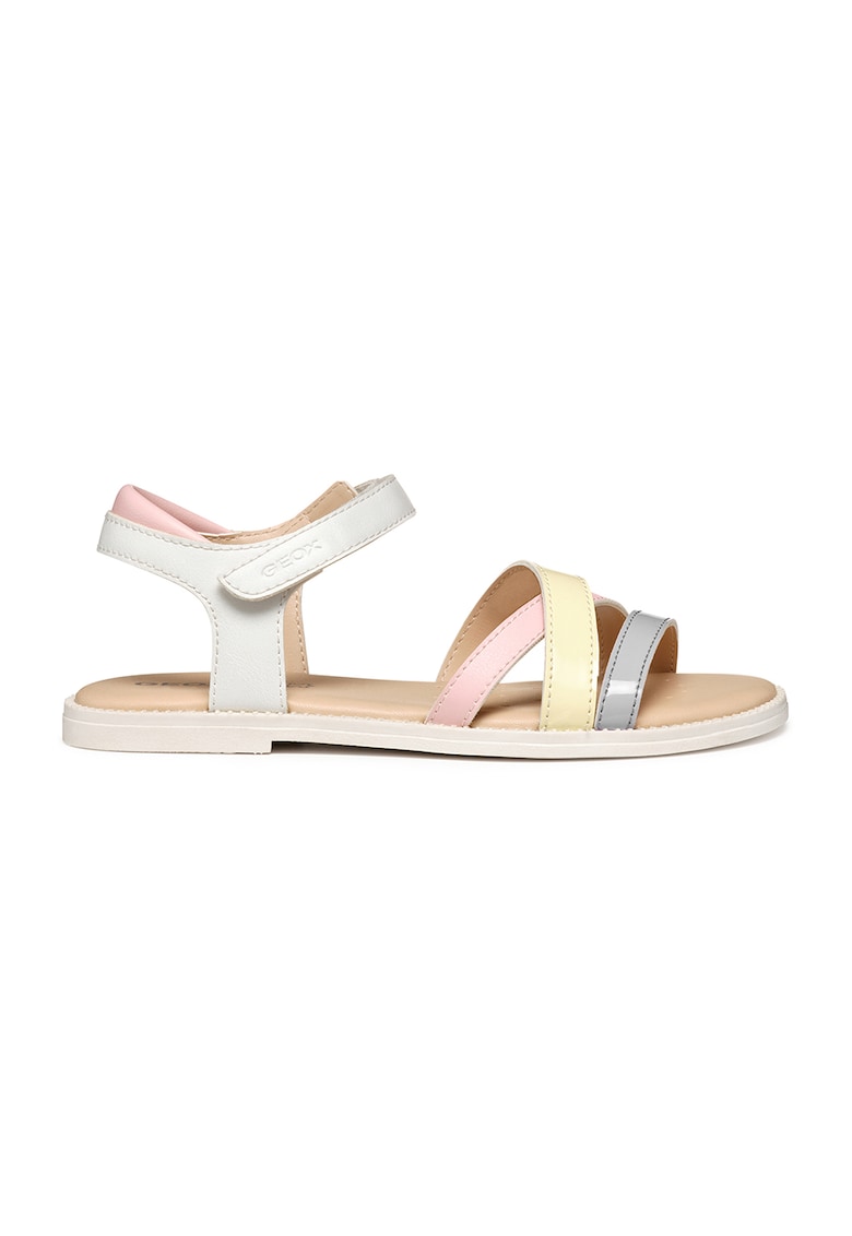 Sandale colorblock cu velcro - Alb/Galben/Roz