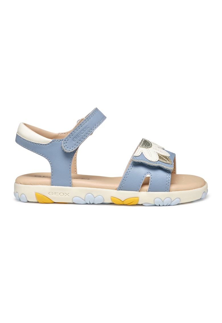 Sandale de piele ecologica cu imprimeu - Alb/Albastru pastel
