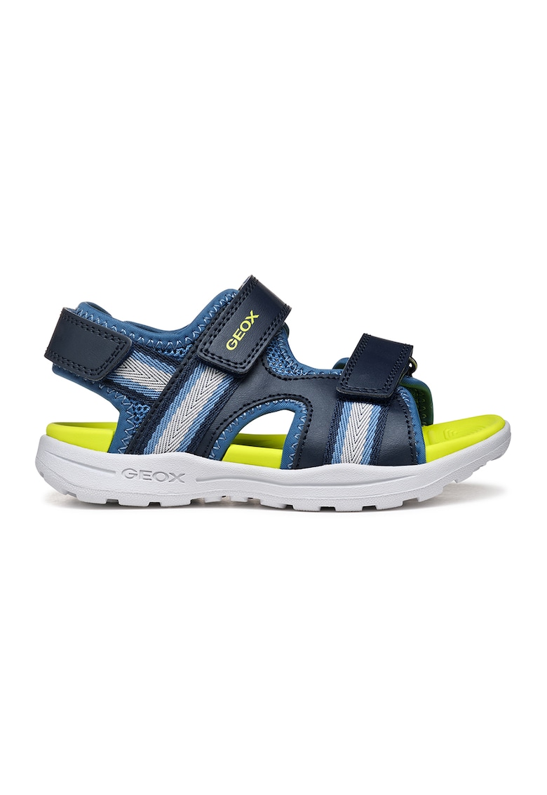 Sandale din material textil cu velcro - Galben/Bleumarin
