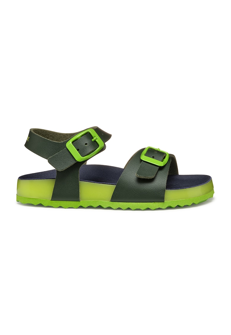 Sandale de piele ecologica cu catarama - Verde lime/Verde feriga
