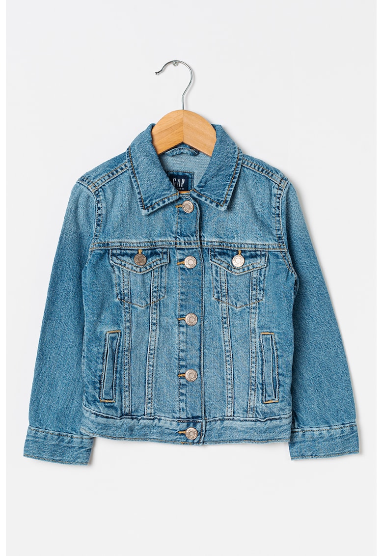 Jacheta din denim cu aspect decolorat - Albastru