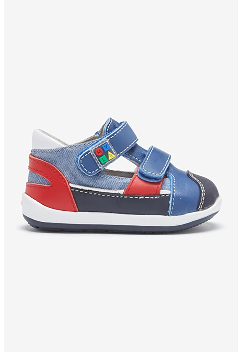 Sandale cu velcro si insertii de piele - Albastru inchis/Bleumarin