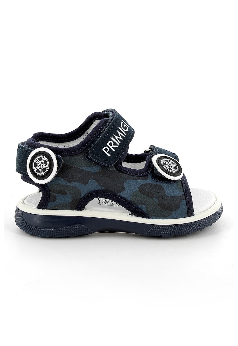 Sandale de piele intoarsa ecologica cu model - Gri inchis/Bleumarin
