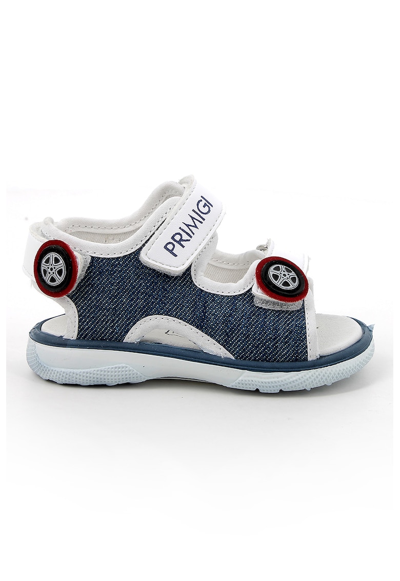 Sandale de piele ecologica cu logo - Alb murdar/Bleumarin