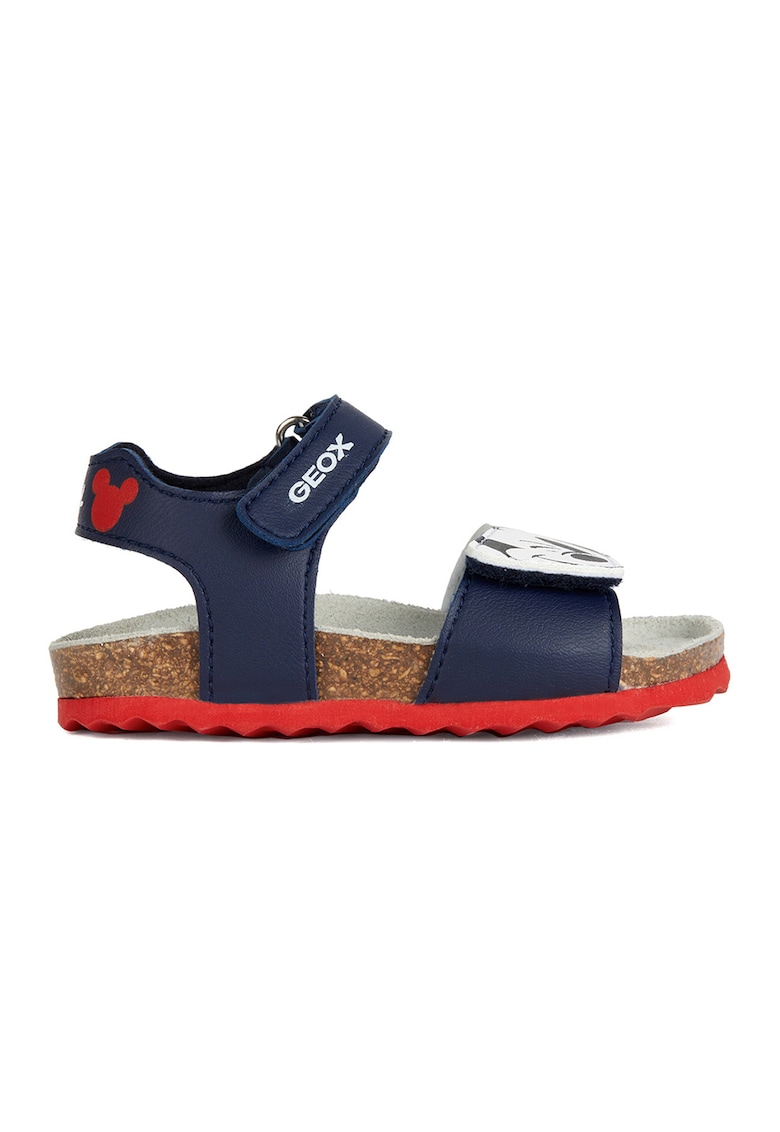 Sandale cu inchidere velcro si model Mickey Mouse - Rosu/Alb/Bleumarin