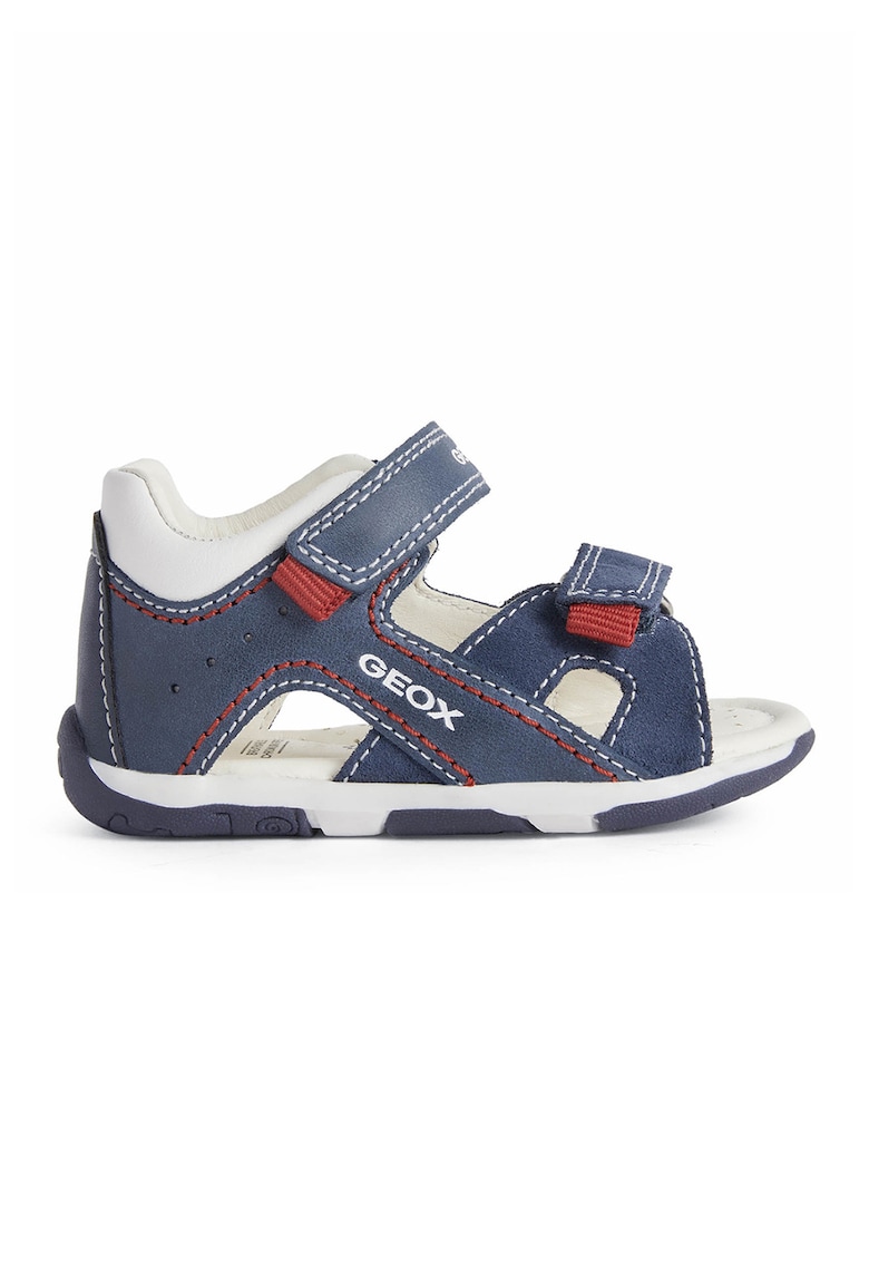 Sandale de piele si piele intoarsa cu velcro - Rosu/Alb/Bleumarin