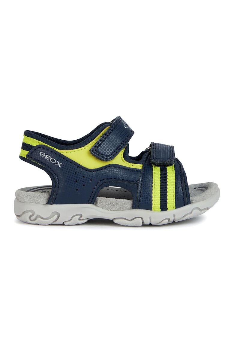 Sandale de piele ecologica cu aspect contrastant - Verde lime/Bleumarin