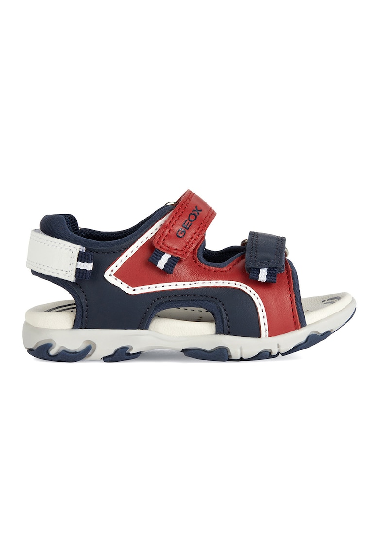 Sandale de piele cu logo - Rosu/Alb/Bleumarin