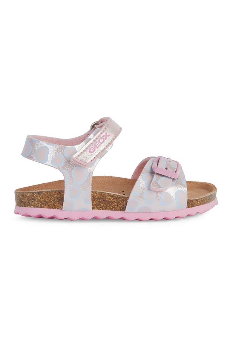 Sandale de piele ecologica cu unicorn - Roz prafuit/Albastru