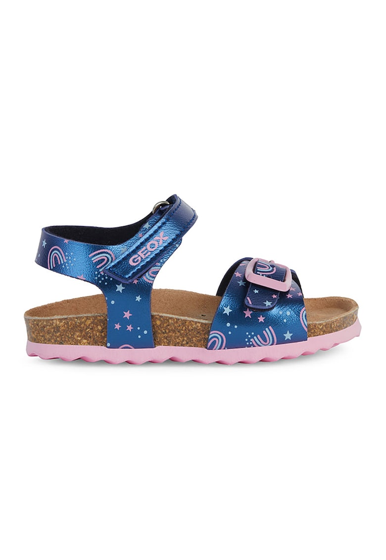 Sandale de piele ecologica cu unicorn - Roz deschis/Bleumarin
