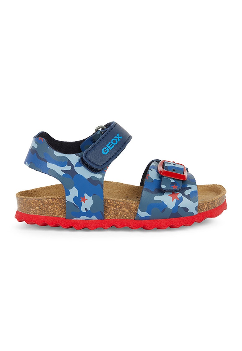Sandale din piele ecologica cu model - Rosu/Bleumarin
