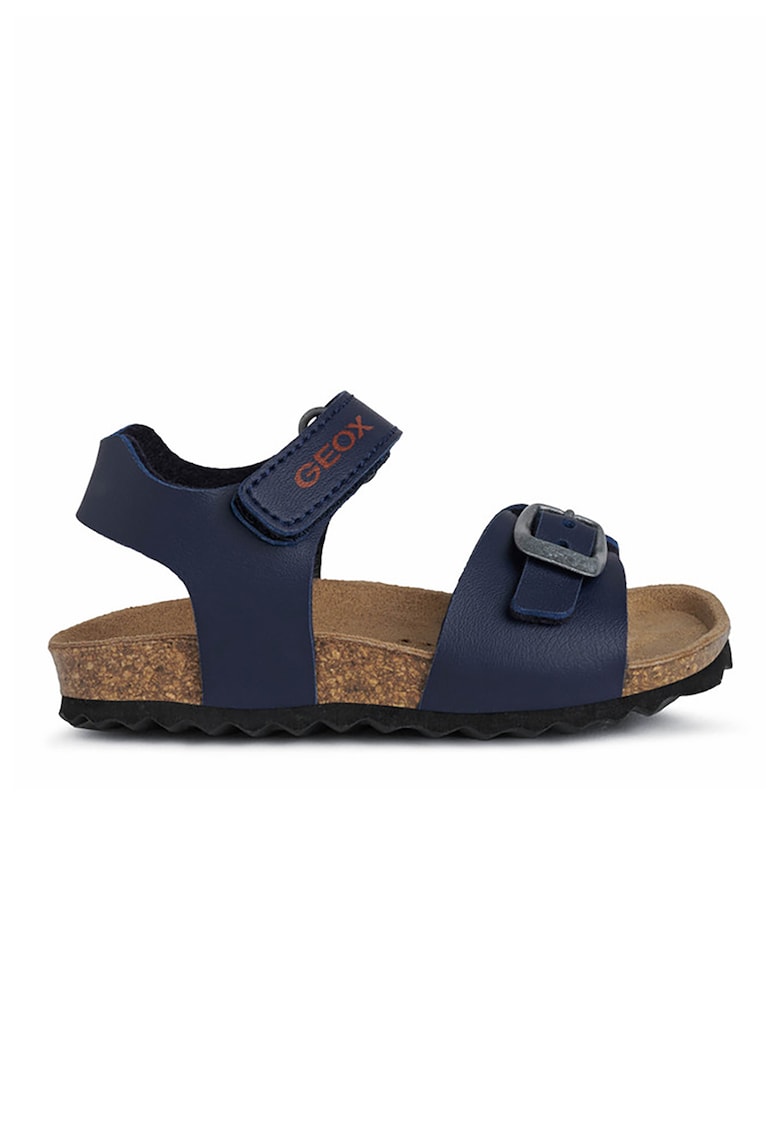 Sandale de piele ecologica cu segment cu catarama Chalki - Rosu inchis/Bleumarin