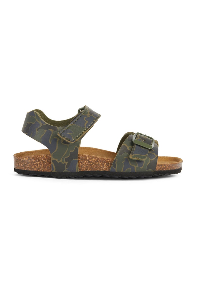 Sandale cu velcro si imprimeu camuflaj - Kaki