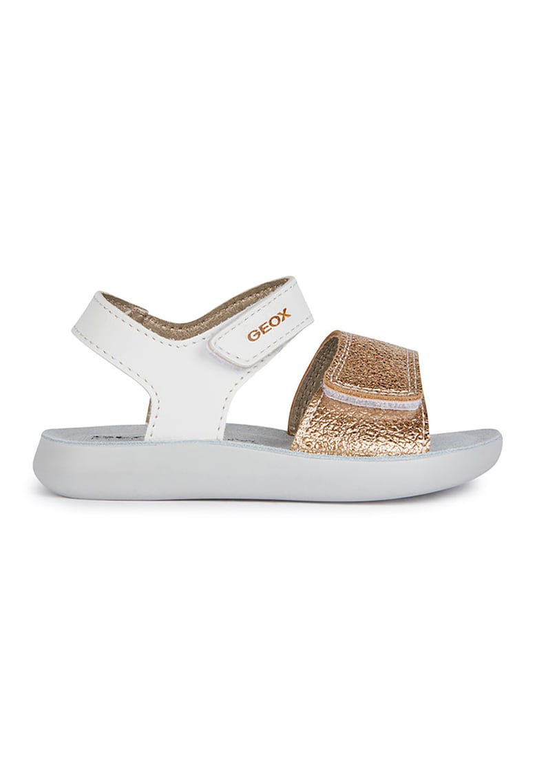 Sandale din piele ecologica cu inchidere velcro - Alb/Auriu rose