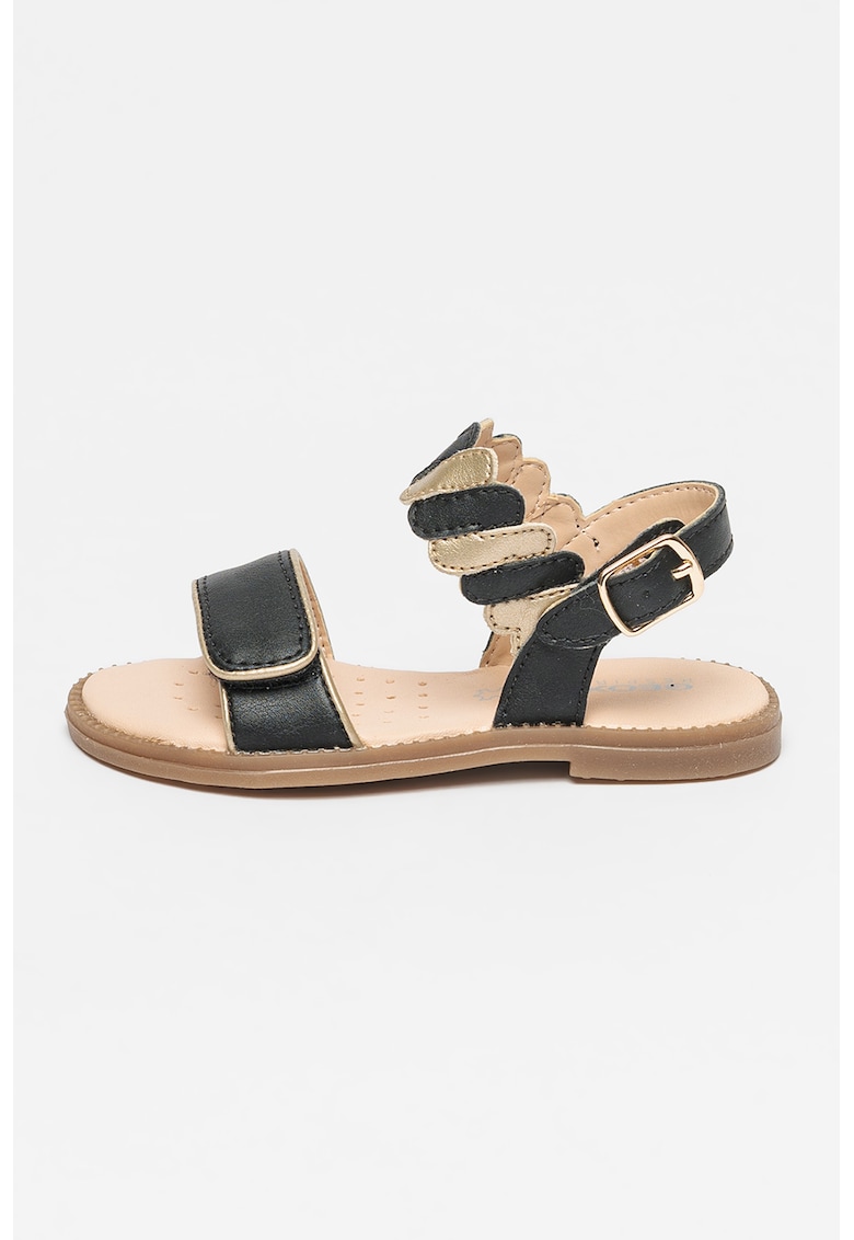 Sandale de piele ecologica cu velcro Karly - Auriu/Negru/Maro nisip