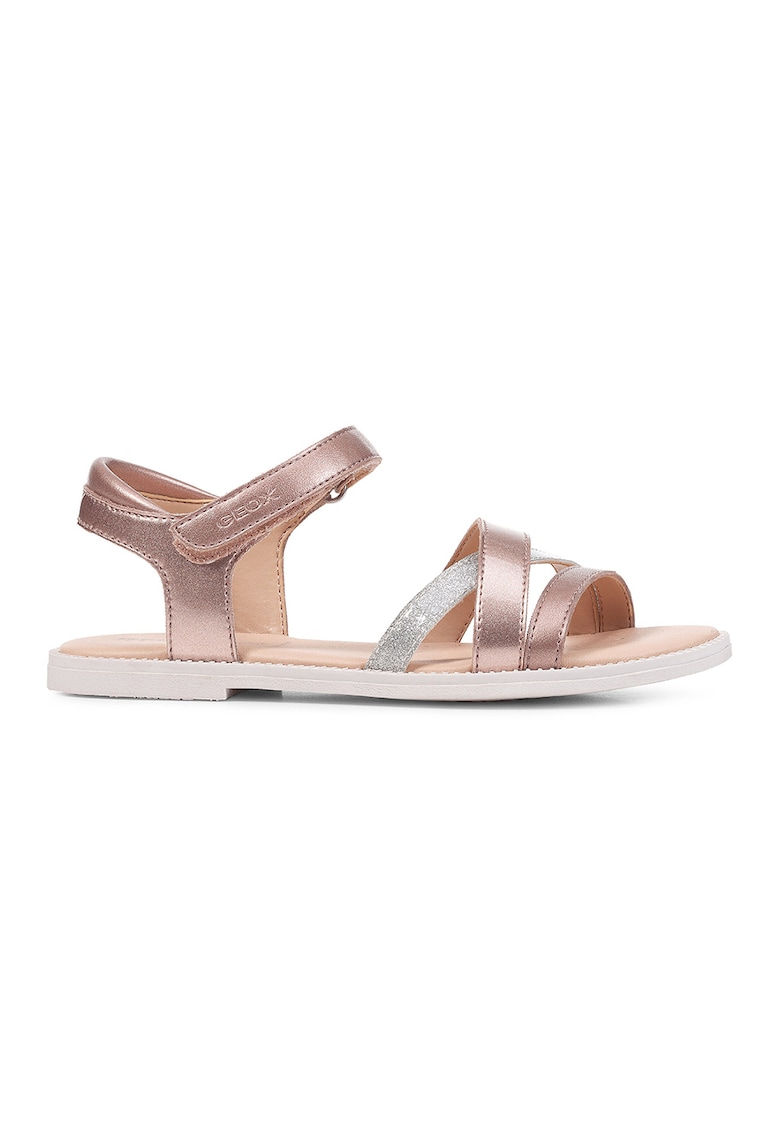 Sandale cu velcro si aspect metalic - Auriu rose/Argintiu
