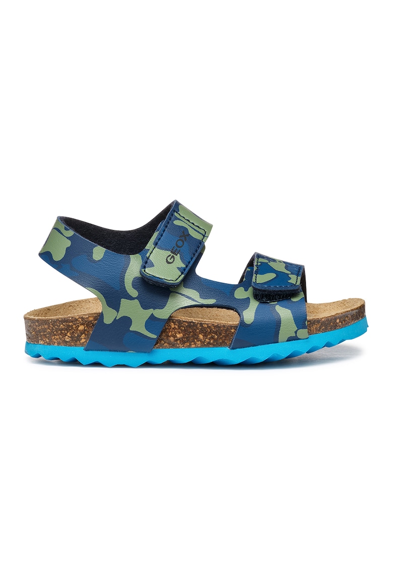 Sandale din piele ecologica cu velcro - Albastru inchis