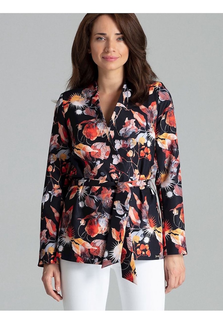Bluza dama -  croiala dreapta - imprimeu floral - neagra - poliester