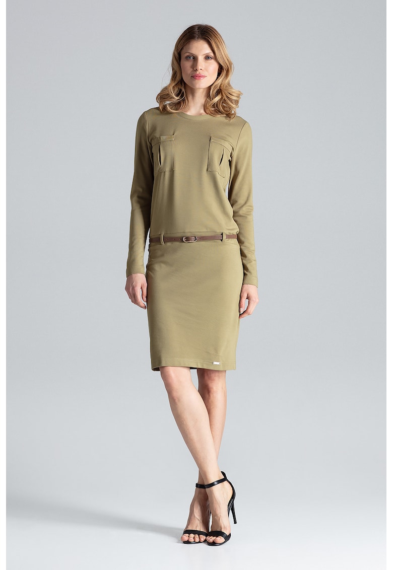 Rochie  verde - eleganta - maneci lungi - decolteu barca - viscoza