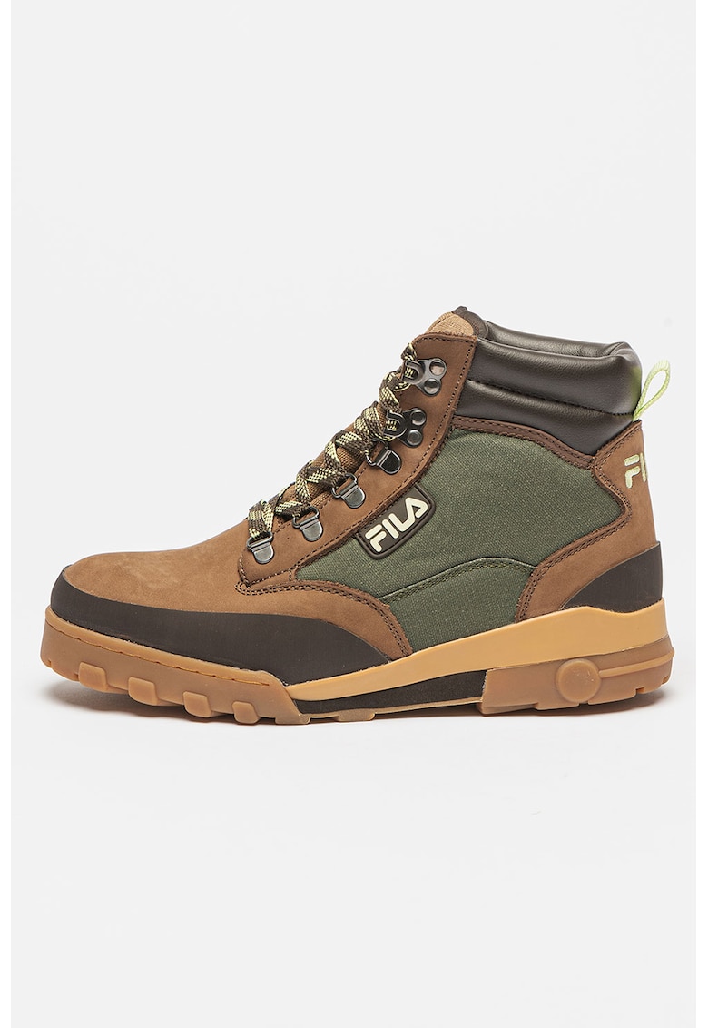 Ghete cu insertii de piele nabuc Grunge - Maro/Verde feriga