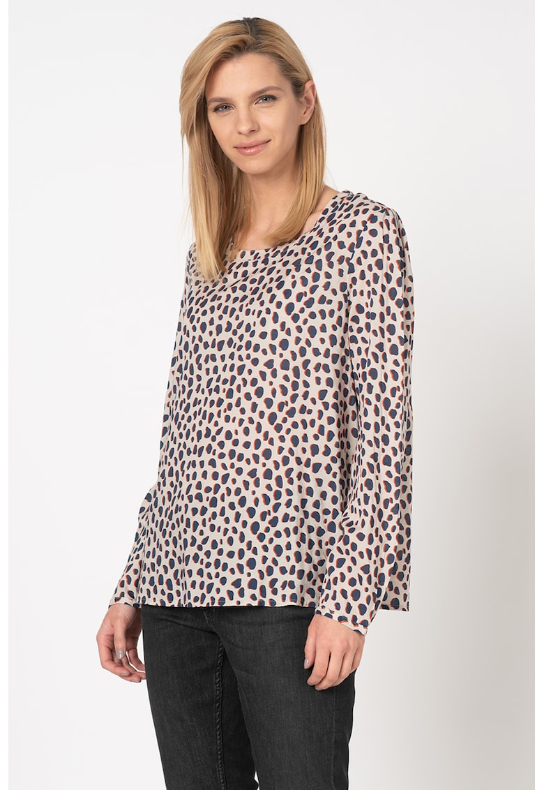 Bluza din modal cu animal print Emma - Maro taupe deschis/Bleumarin