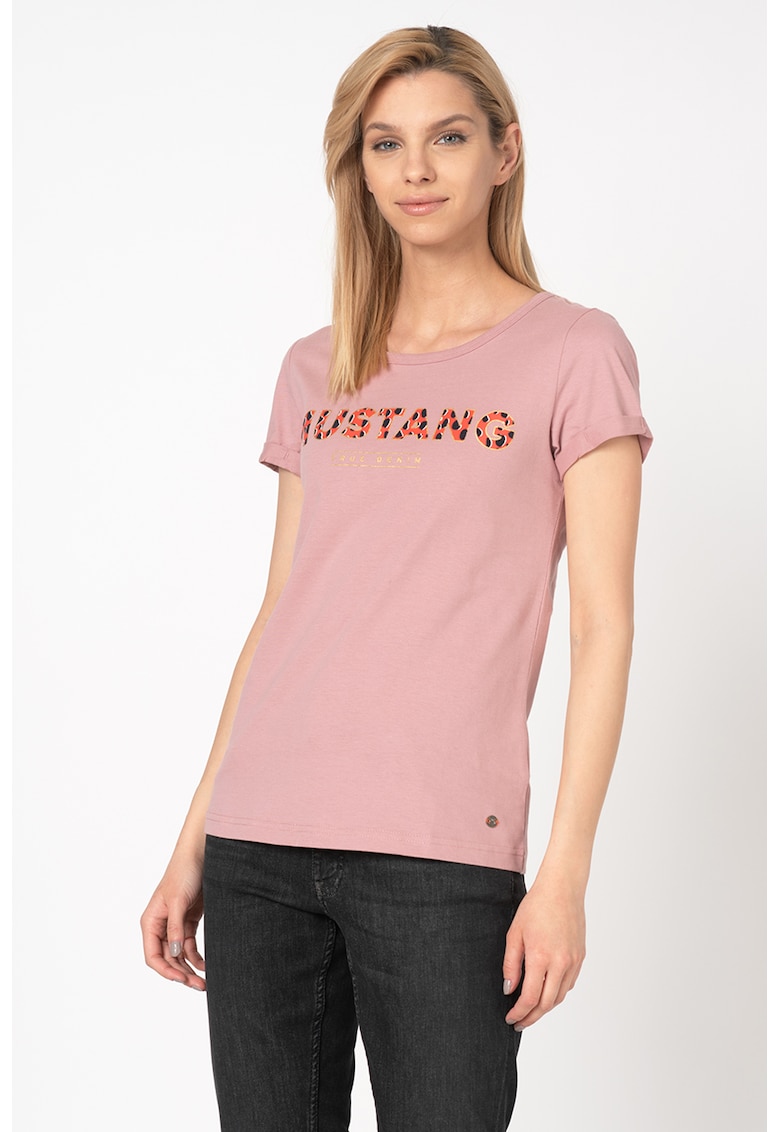Tricou din bumbac cu imprimeu logo Alexia - Lila pal