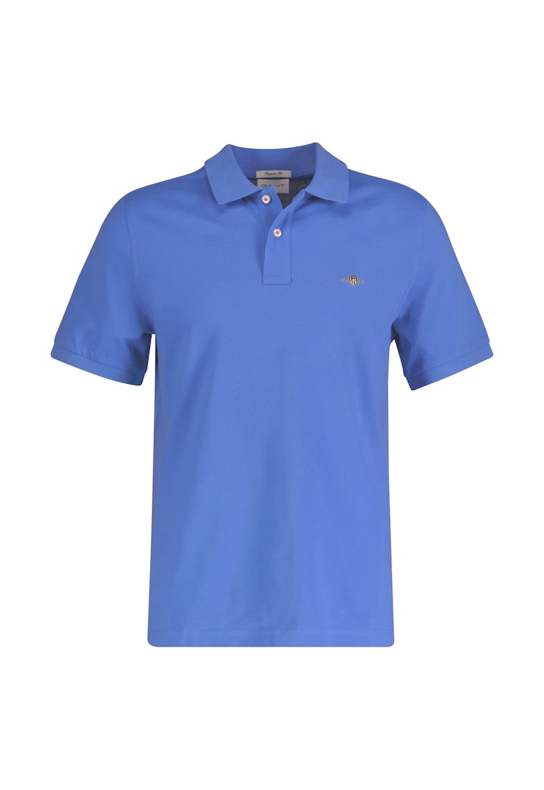 Tricou polo din bumbac pique Shield - Albastru azur
