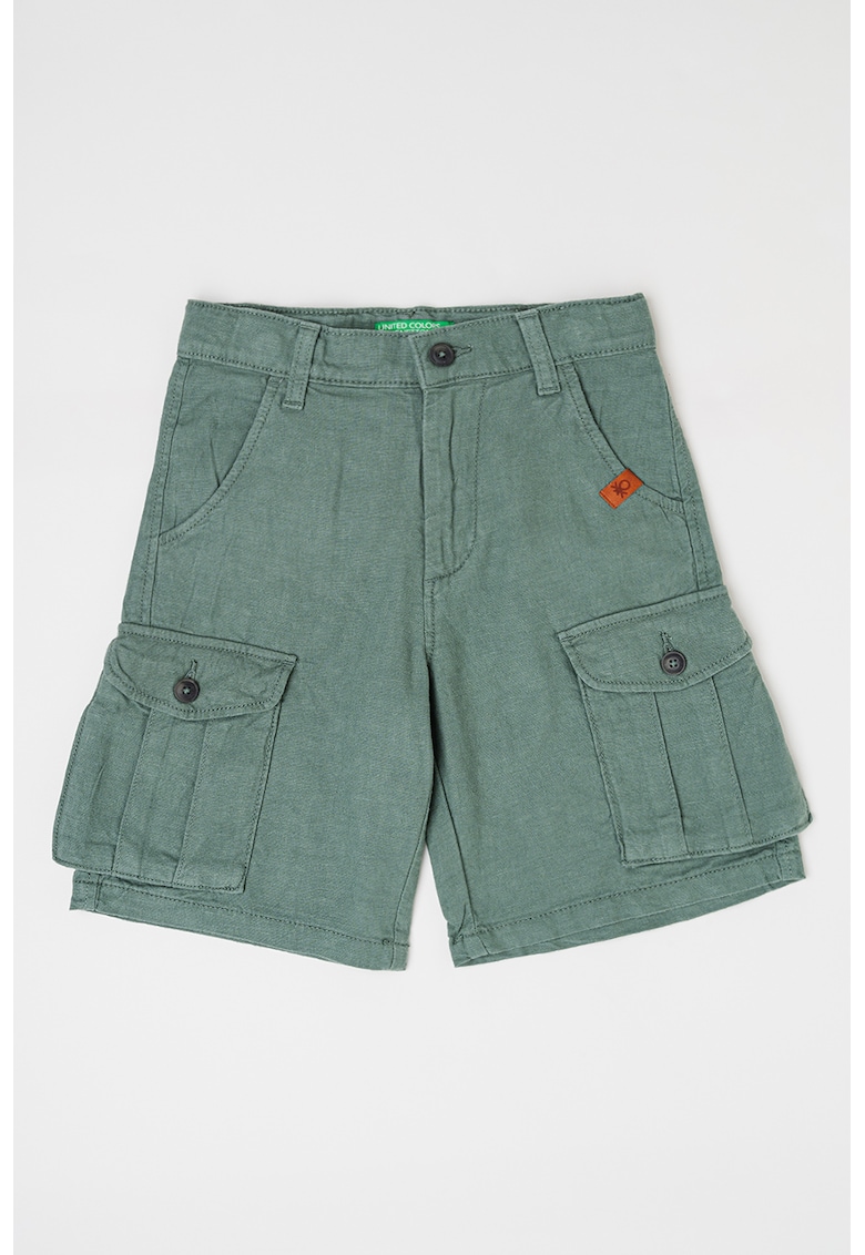 Pantaloni scurti cargo din amestec de in - Verde