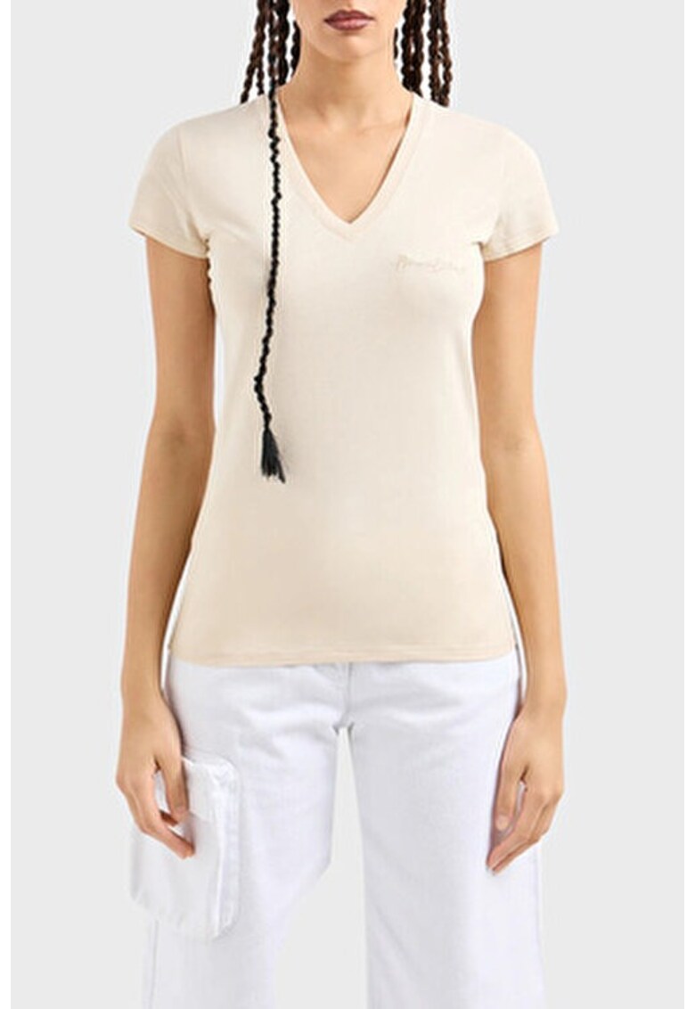 Tricou din bumbac cu decolteu in V -